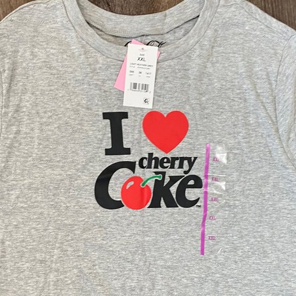 I Love Cherry Coke Graphic T-Shirt XXL Light Heather Gray Coca-Cola Cotton/Poly - Picture 2 of 4
